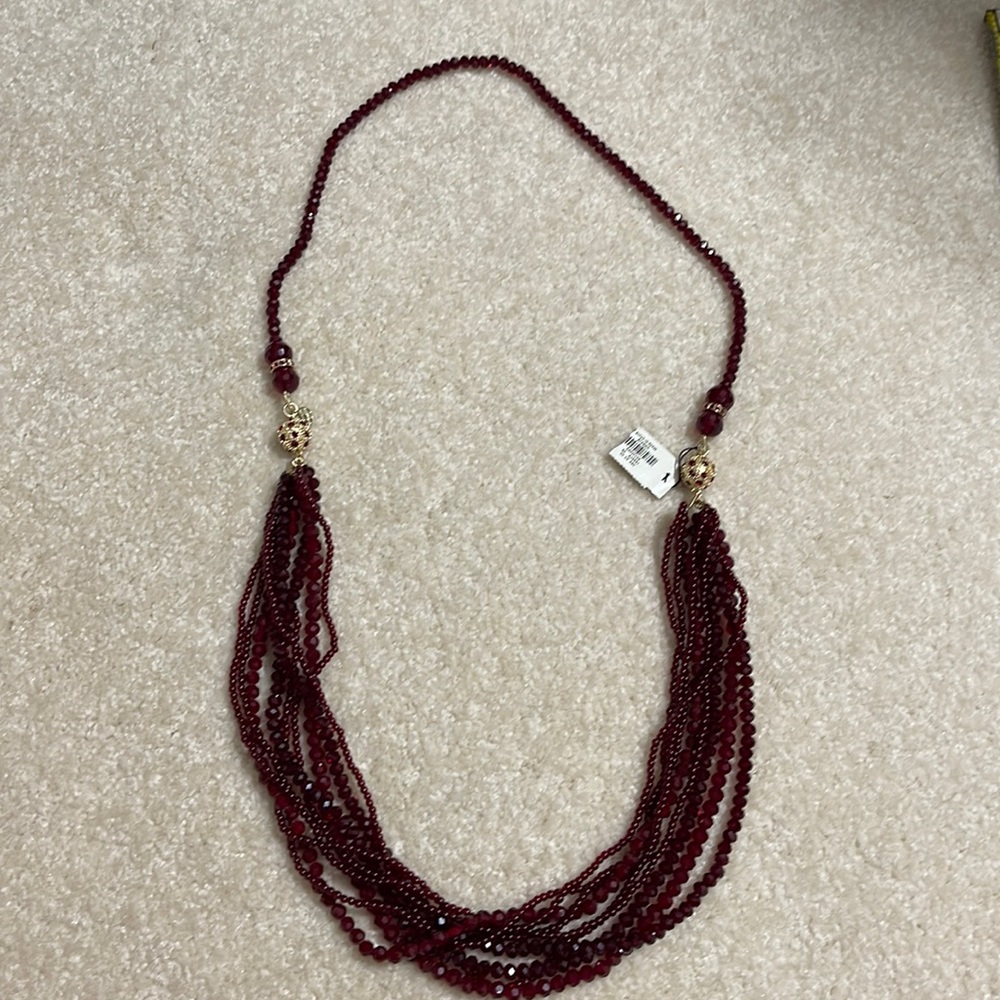 Talbots NWT necklace, dark red beads and gold accents.
